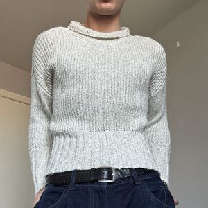 Cute Liv by Habitat White Ribbed Slouchy Turtle/Rolled Neck Sweater Sz S Cozy